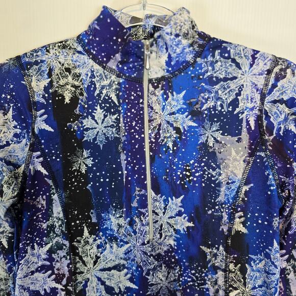 Sno Skins Micro Fiber Quarter Zip Neck Pullover Snowflake Pattern Blue White XS - Picture 3 of 7